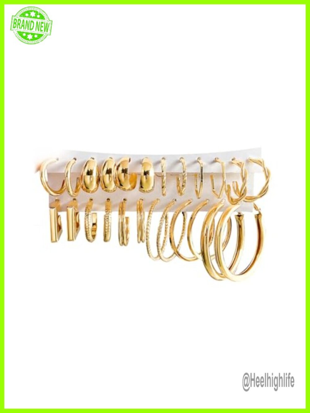 12 Pair 14K Gold Plated Hoop & Stud Earring Set Hypoallergenic Gift Box